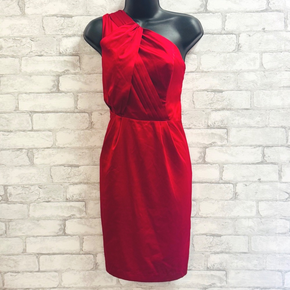 The Limited Womens Red One Shoulder Satin‎ Pleated Cocktail Dress Size 6